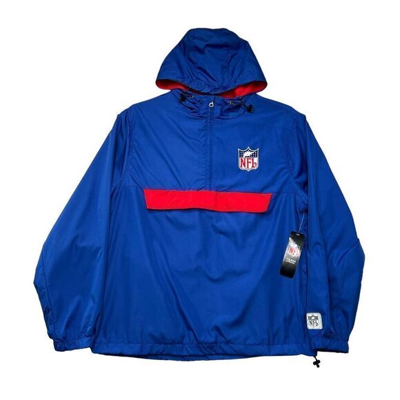 NFL Men's Shield Logo 1/2 Zip Hooded Windbreaker Pullover Jacket - Picture 1 of 14
